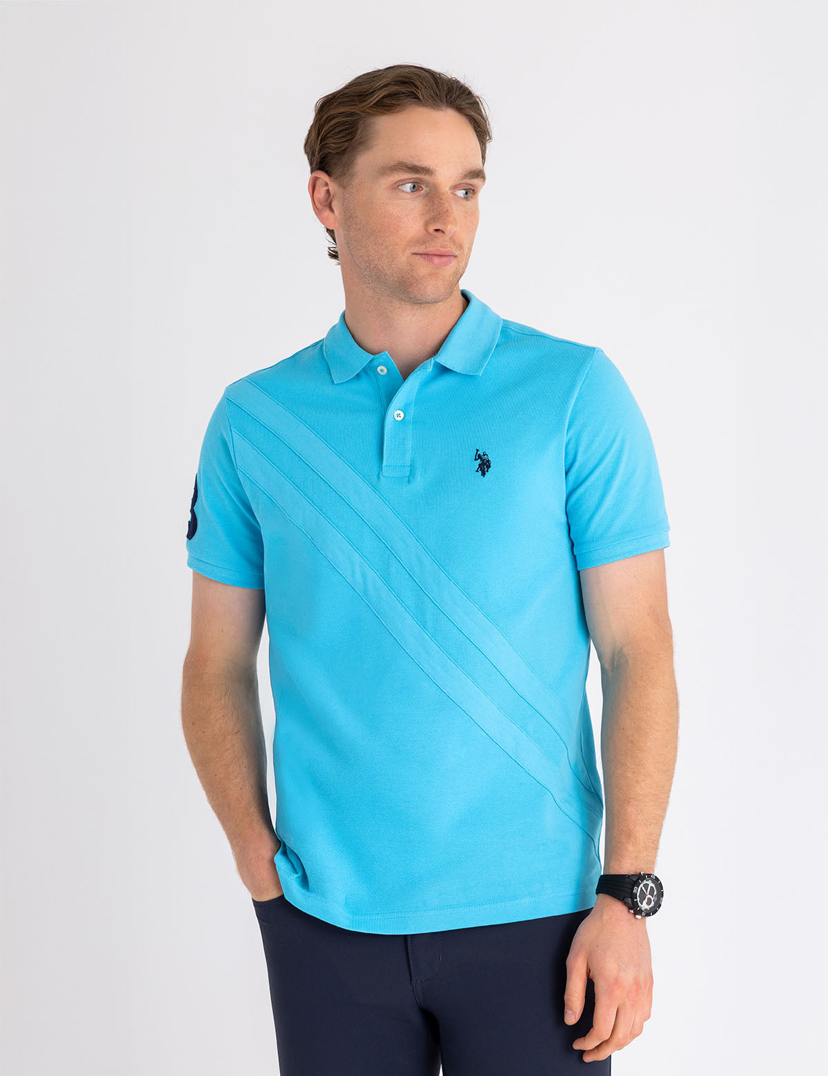 Men's Jersey Double Sash Polo Shirt - Casual Slim Fit Top