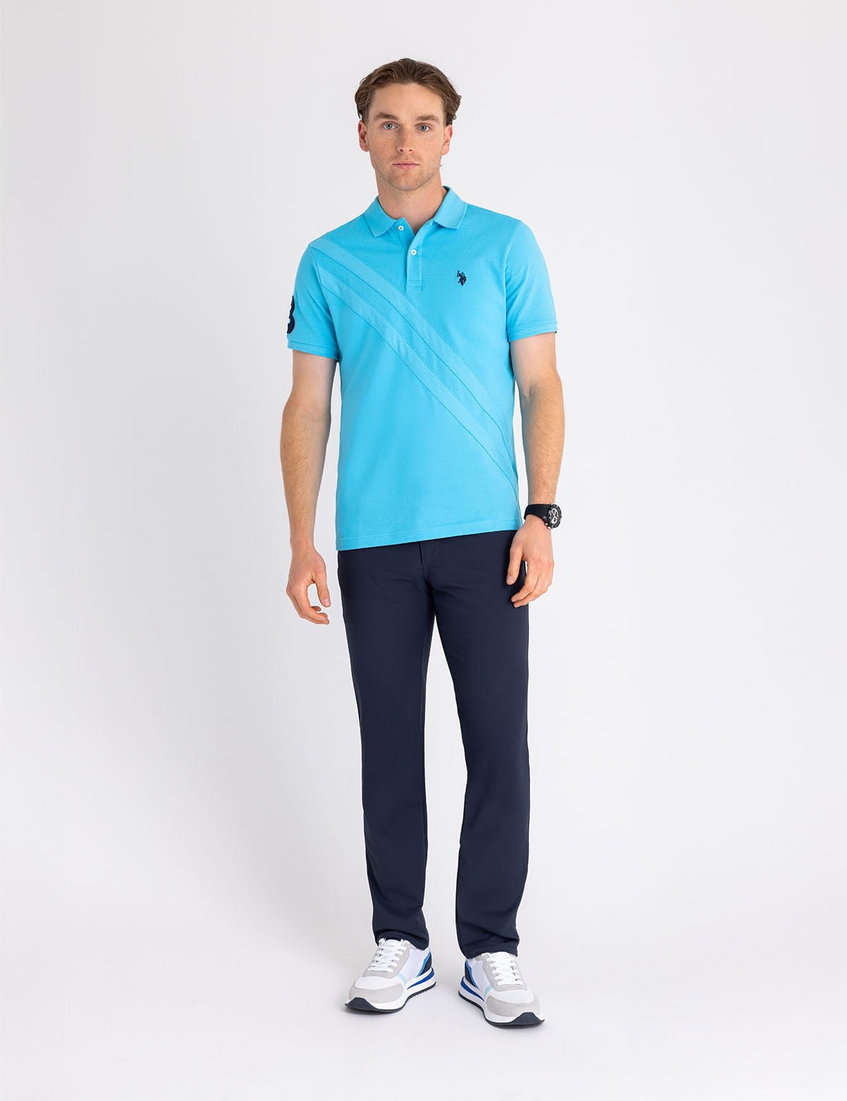 Men's Jersey Double Sash Polo Shirt - Casual Slim Fit Top