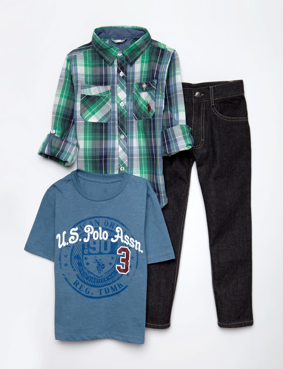 U.S. Polo Assn. Boys 3-Piece Outfit - Shirt, Tee & Joggers
