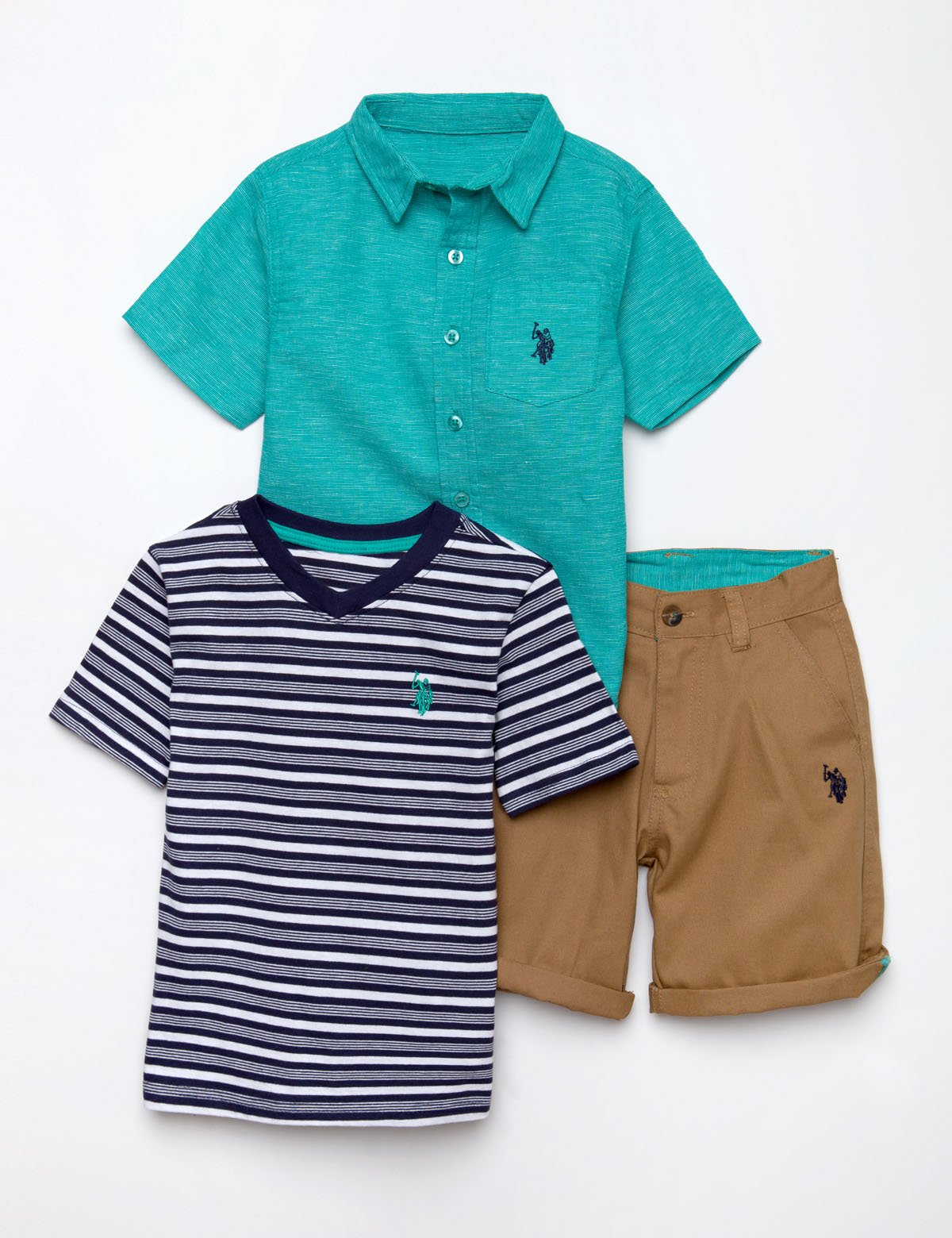 Boys 3-Piece Cotton Outfit Set - Shirt, Tee & Shorts
