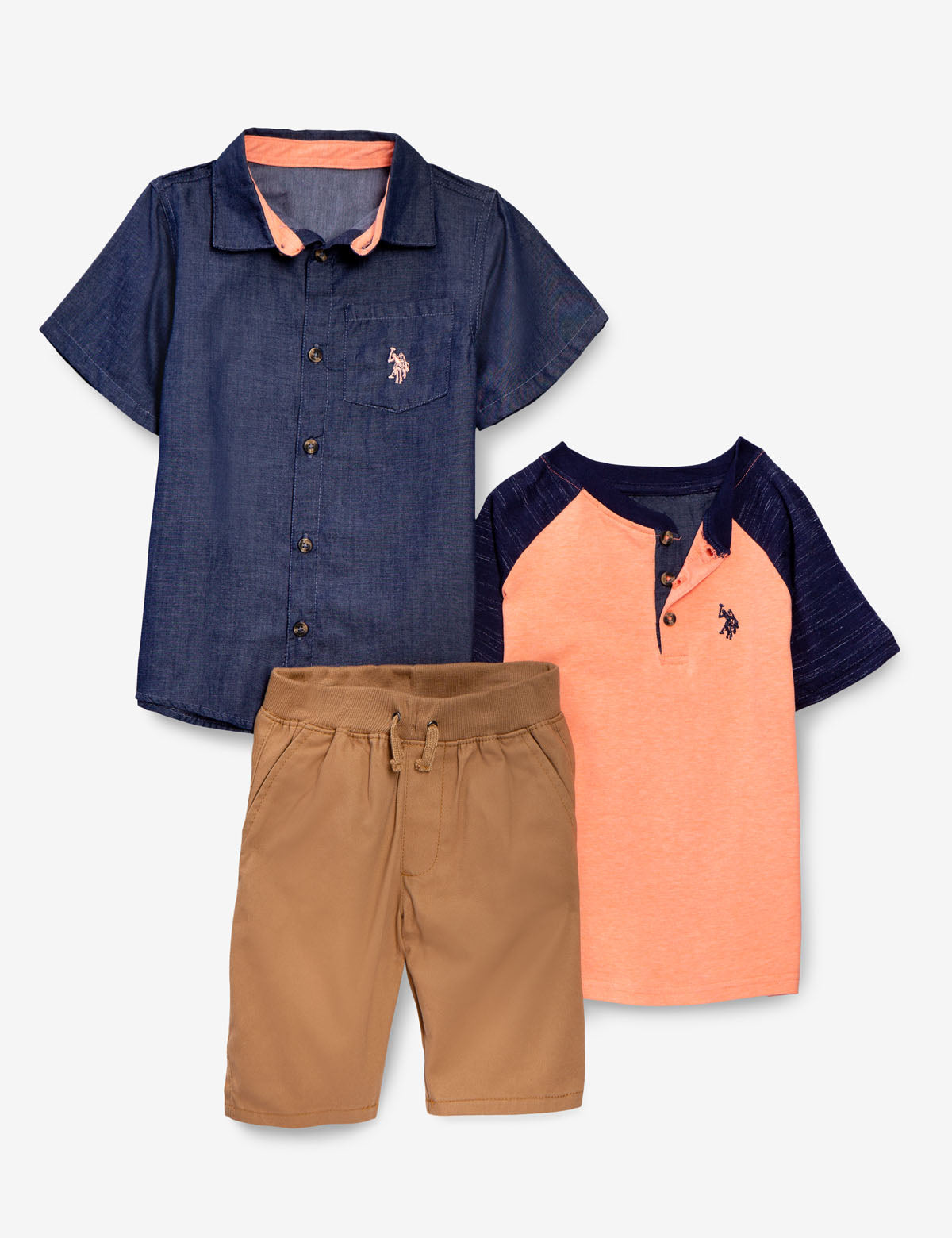 Boys 3-Piece Cotton Outfit Set - Shirt, Tee & Shorts