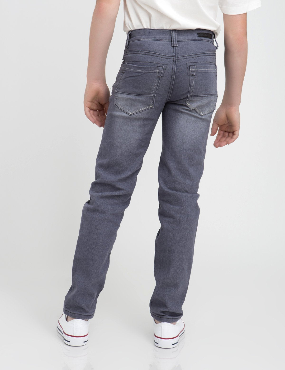 Boys Light Gray Stretch Denim Jeans - 5 Pocket Trim Fit