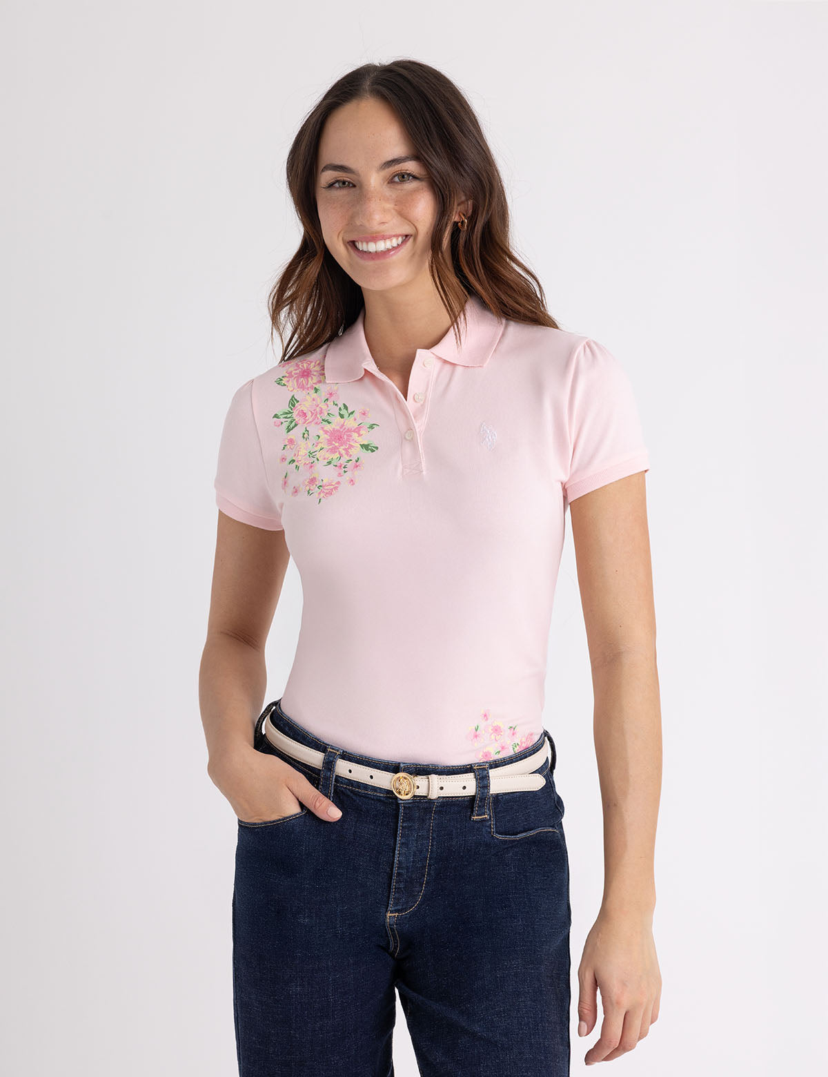 Blossom Print Polo Shirt - Floral Design Casual Top