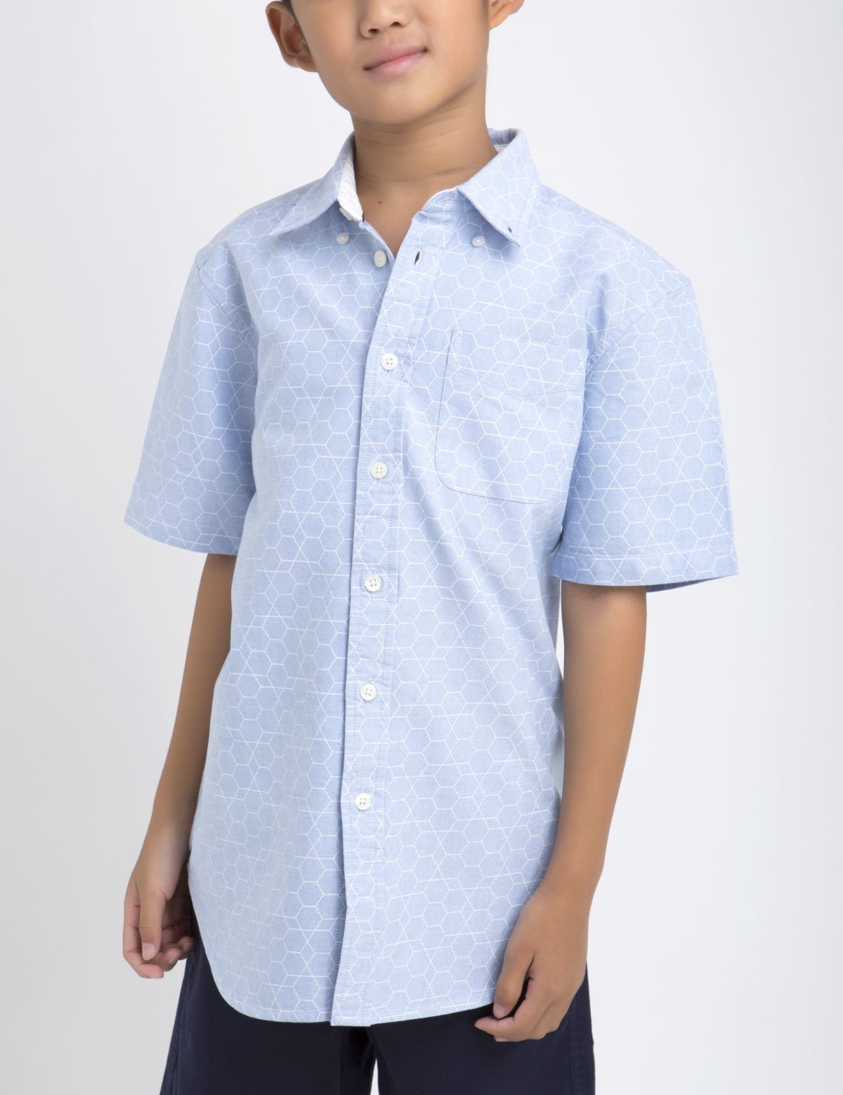 Black Mallet Boys' Short Sleeve Oxford Shirt - Honeycomb Print