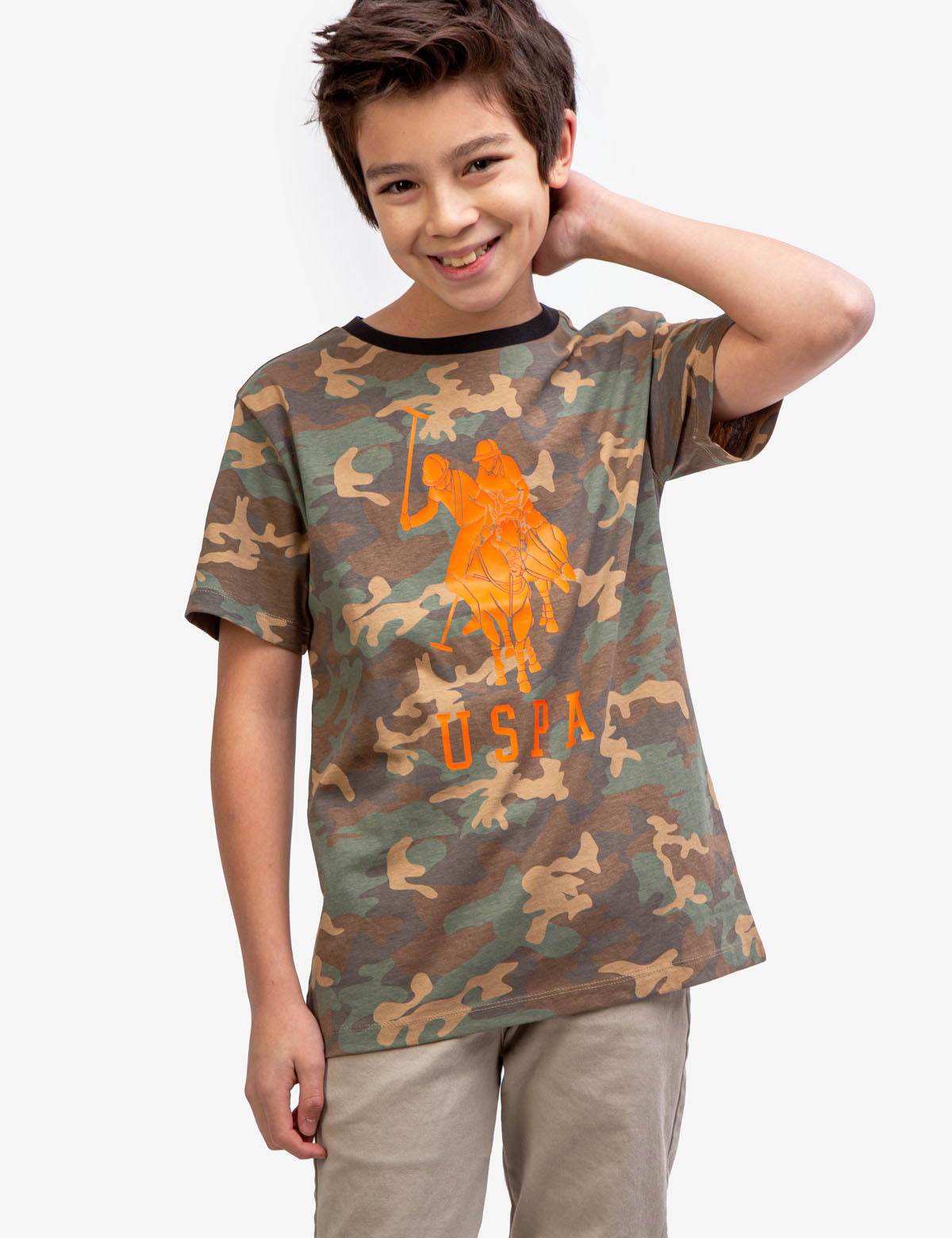 U.S. Polo Assn Boys Camo Crew Neck T-Shirt