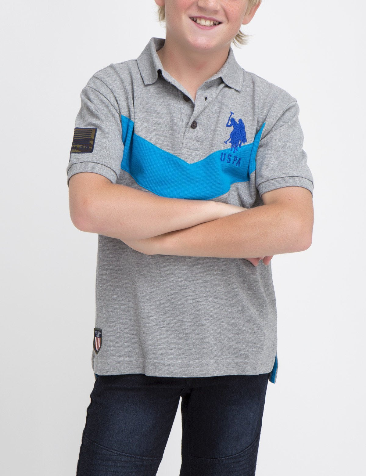 Boys Chevron Cotton Polo Shirt - Short Sleeve Logo Design