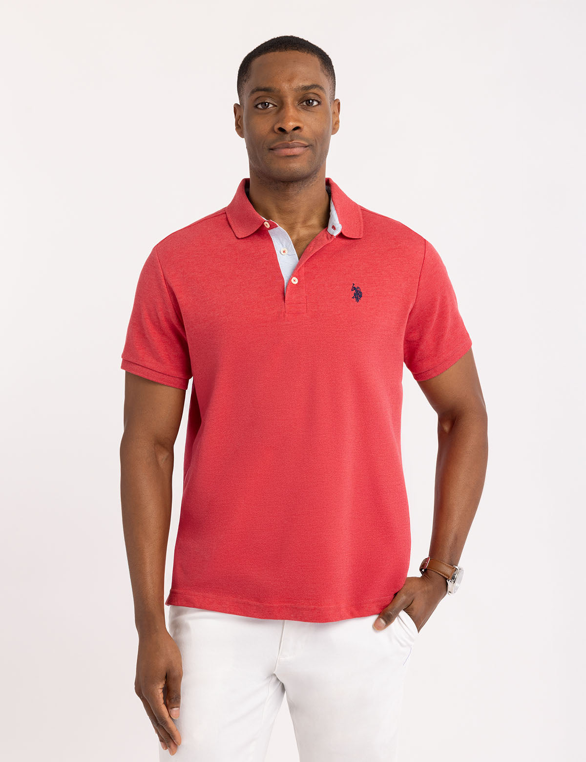 Men's Solid Interlock Polo Shirt with Woven Trim