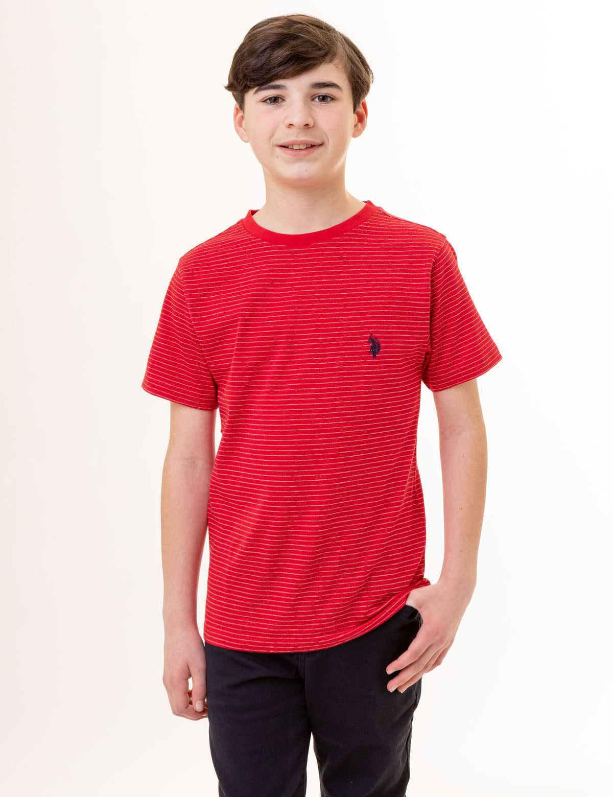 Boys Striped Crew Neck T-Shirt with Contrast Logo