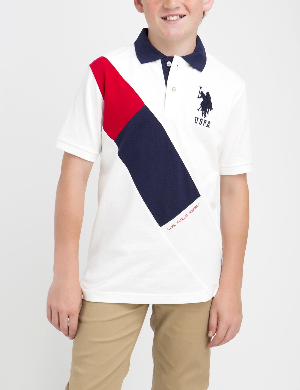 Boys Cotton Diagonal Stripe Polo Shirt