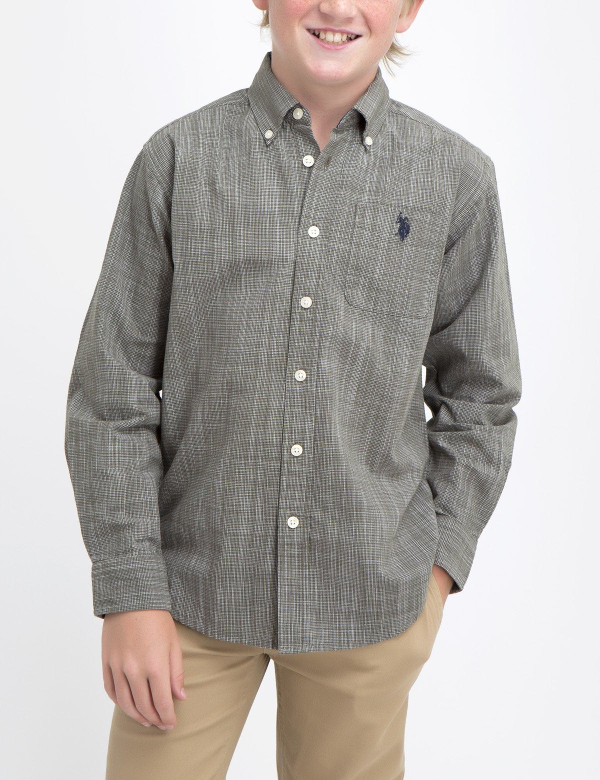 Boys Cotton Dobby Shirt with Embroidered Logo