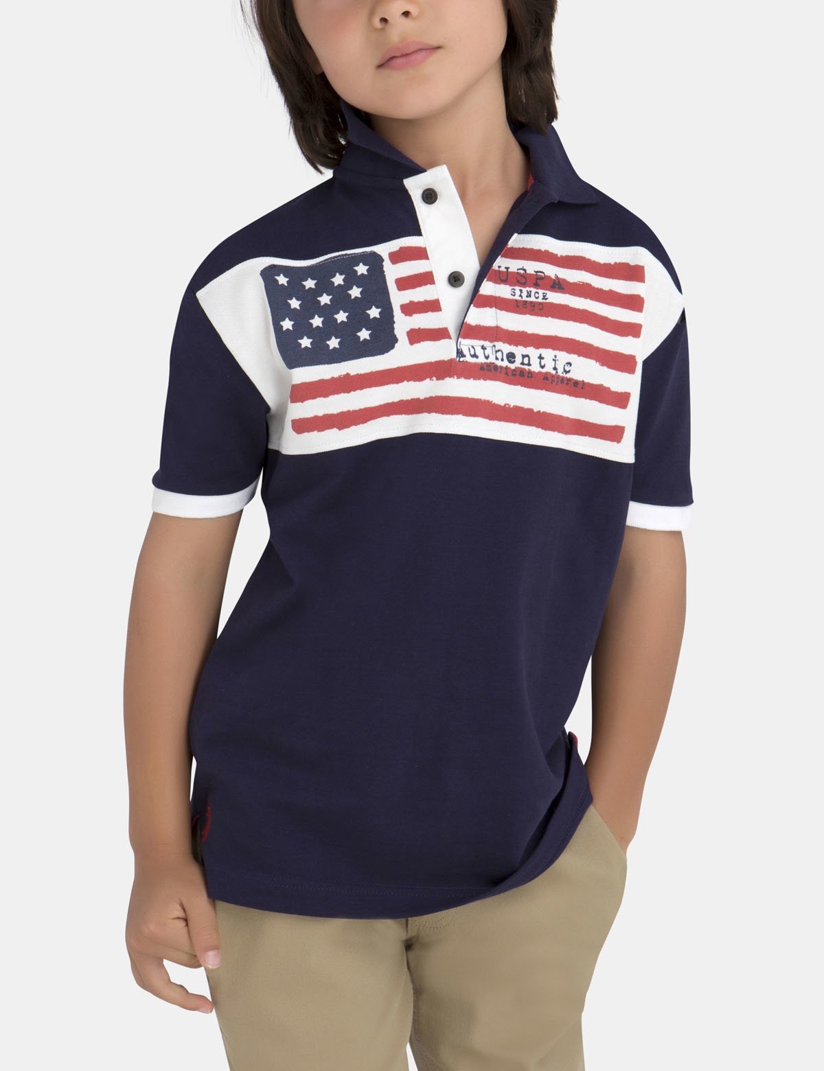 Boys Cotton Flag Polo Shirt with Embroidered Logo