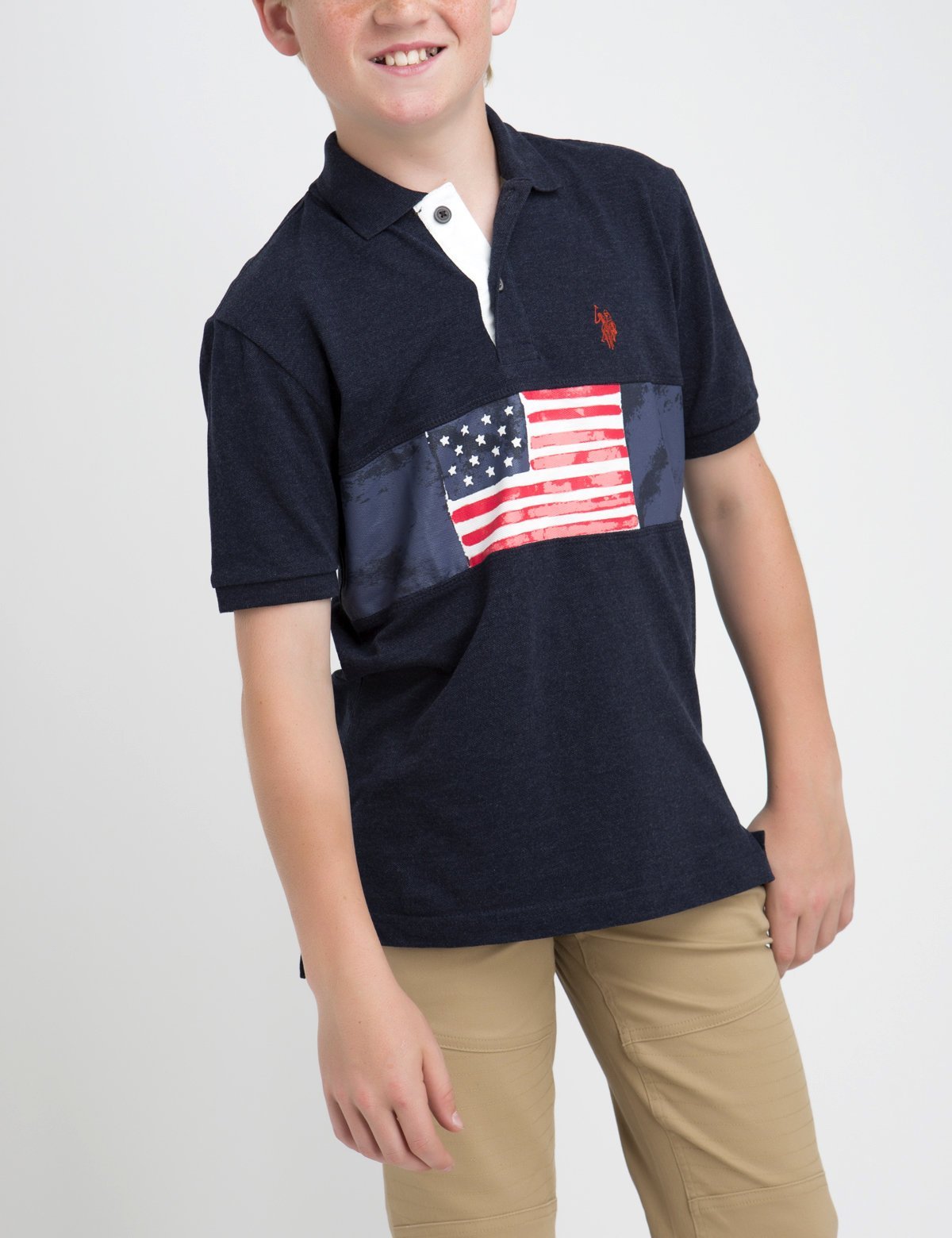 Boys Cotton Flag Polo Shirt with Embroidered Logo
