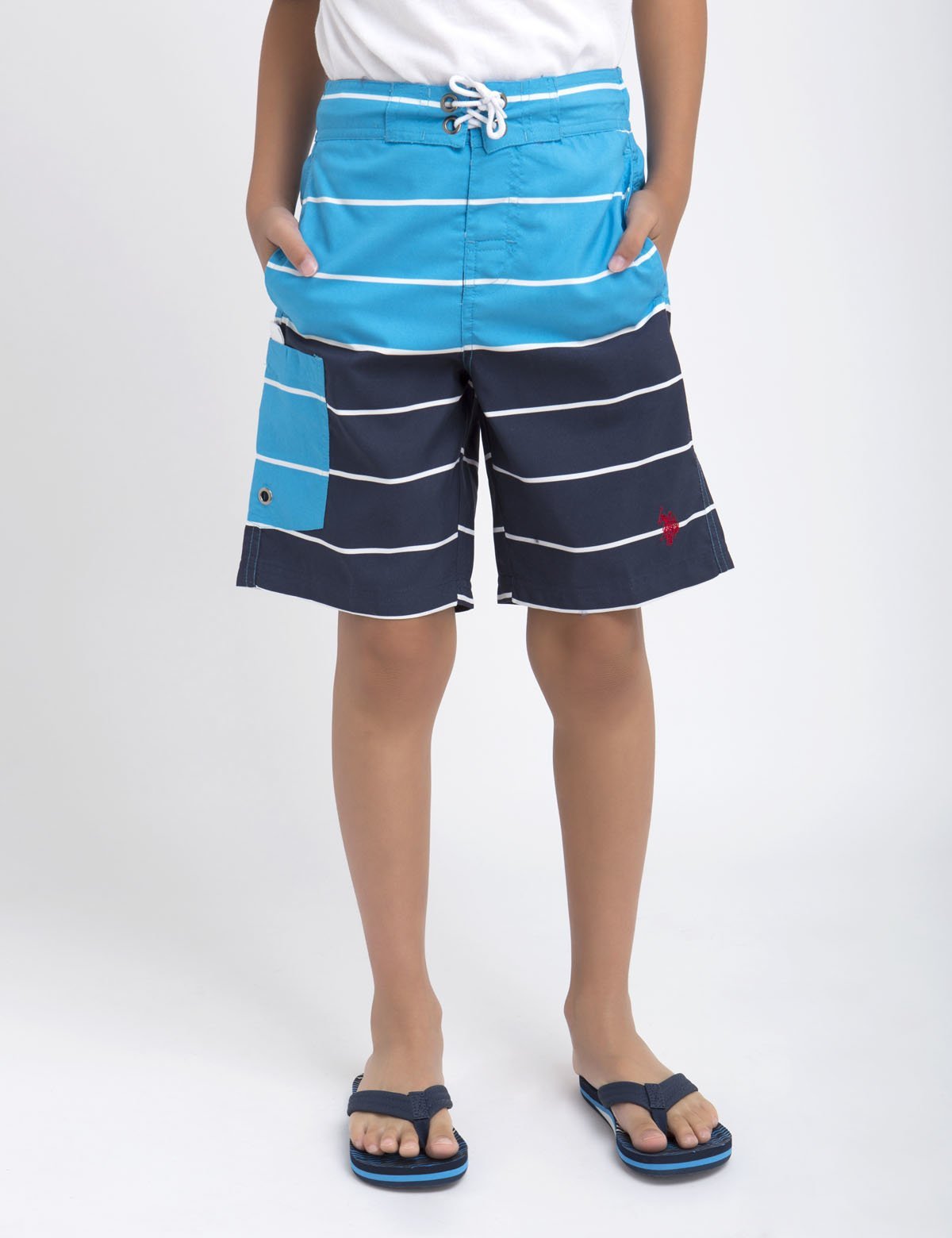 Boys Striped Swim Trunks with Mesh Lining & Pockets