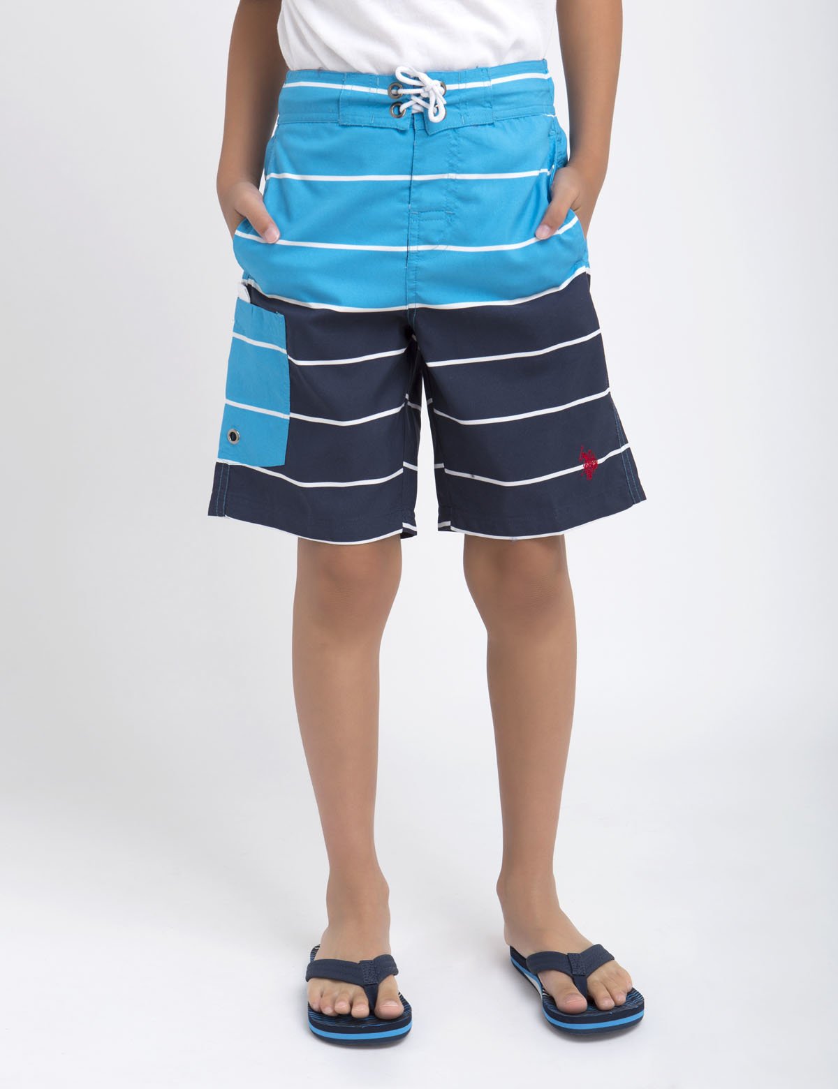 Boys Striped Swim Trunks with Mesh Lining & Pockets