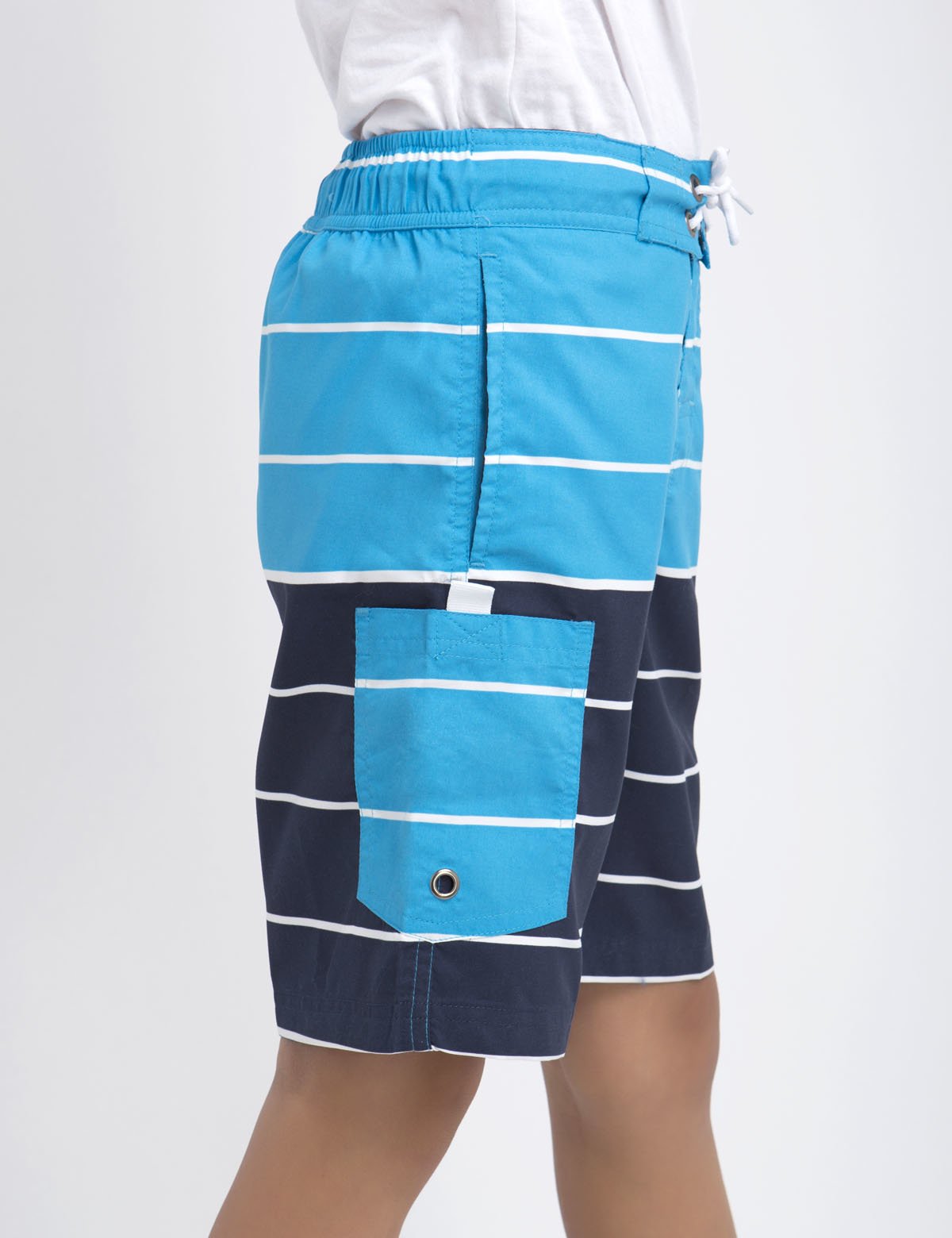 Boys Striped Swim Trunks with Mesh Lining & Pockets