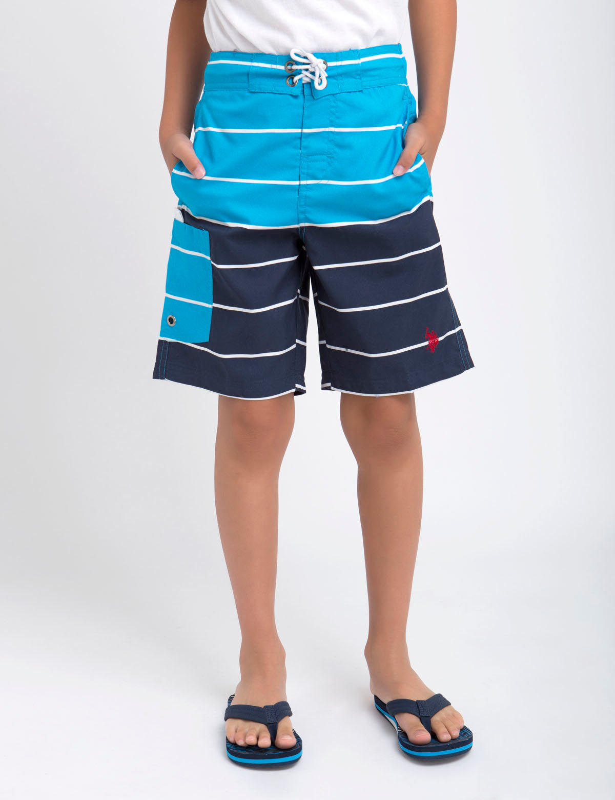 Boys Striped Swim Trunks with Mesh Lining & Pockets