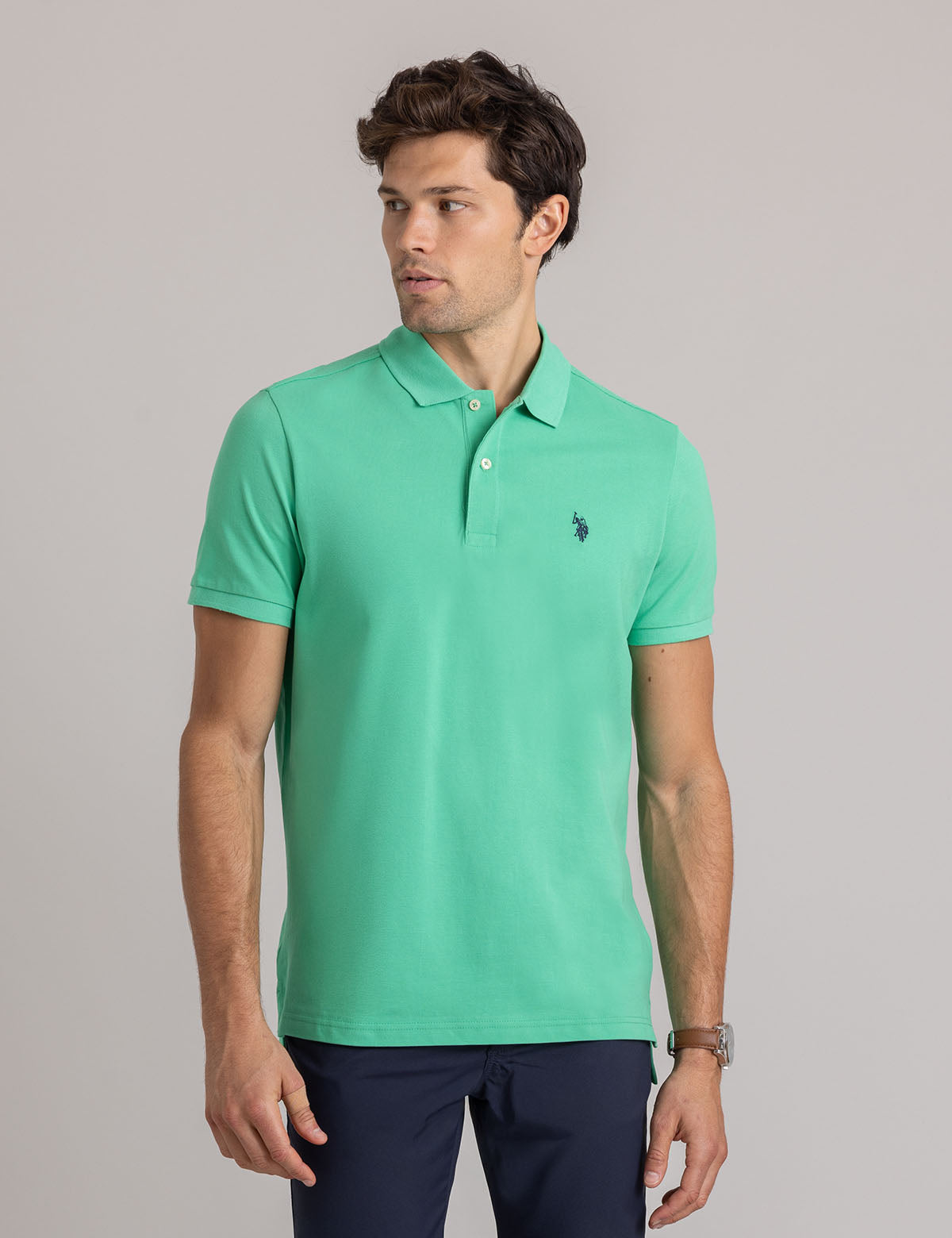 Men's Solid Pique Polo Shirt with Small Logo