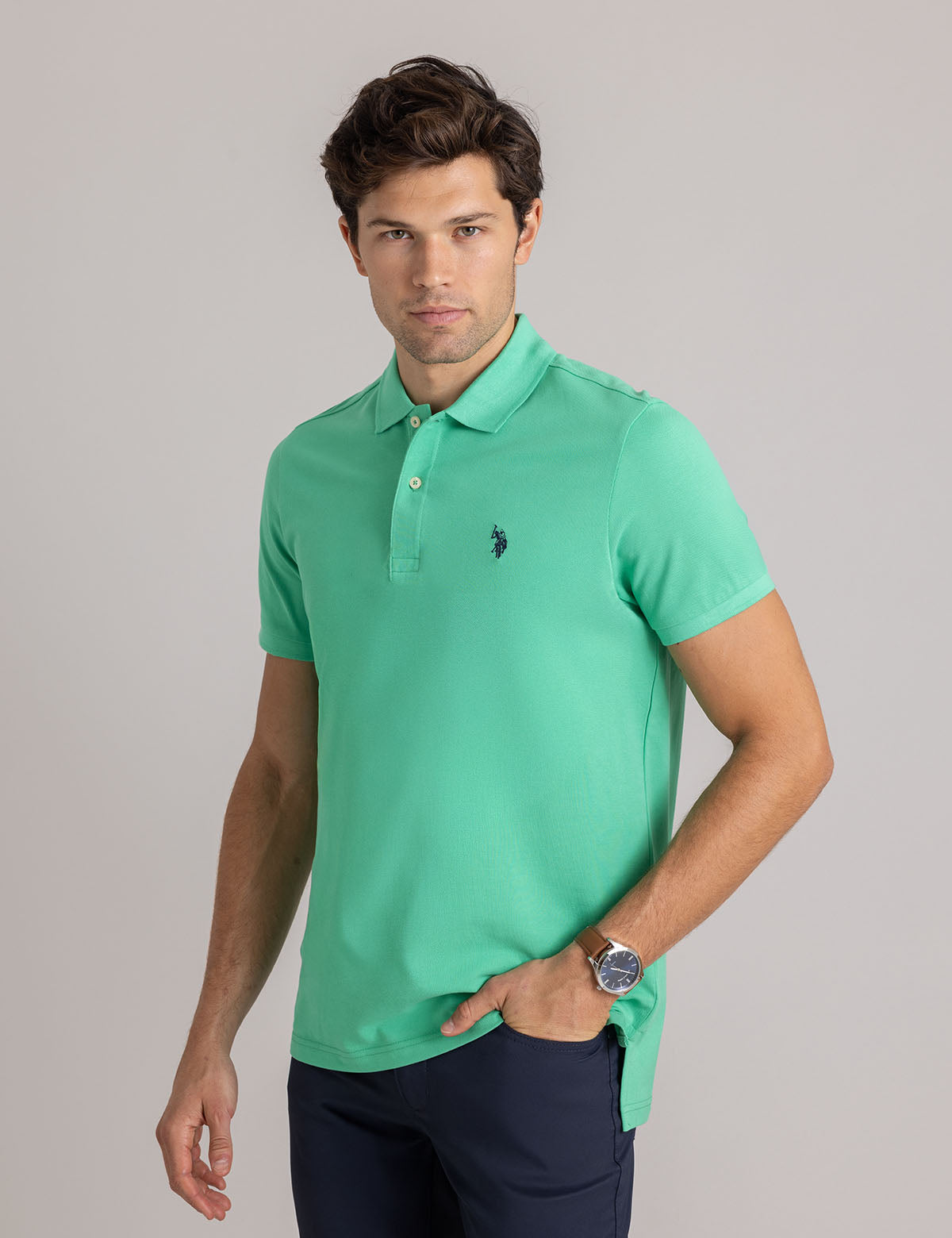 Men's Solid Pique Polo Shirt with Small Logo