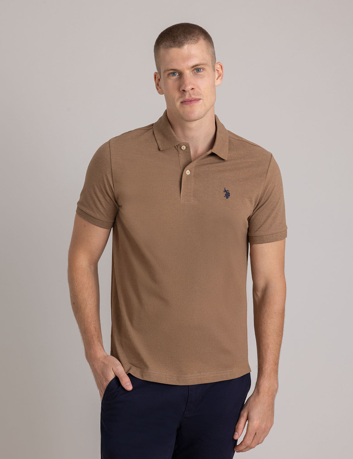 Men's Solid Pique Polo Shirt with Small Logo