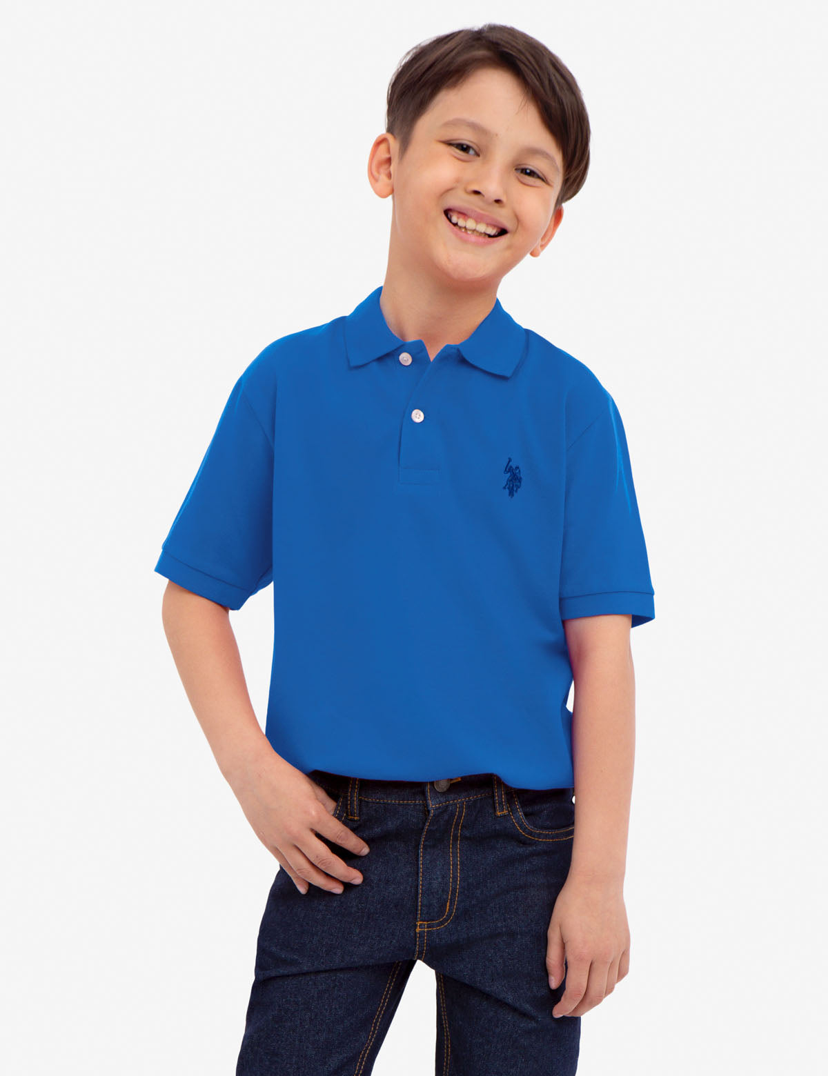 Boys Cotton Logo Polo Shirt with Button Placket