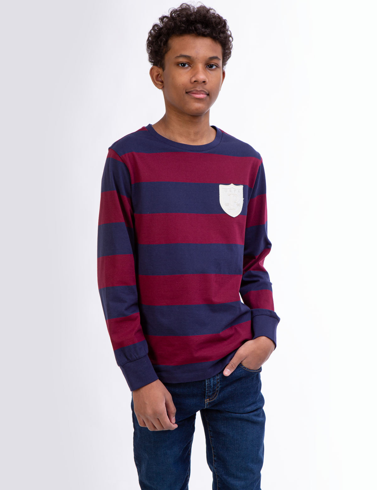 USPA Boys Rugby Striped Long Sleeve Tee