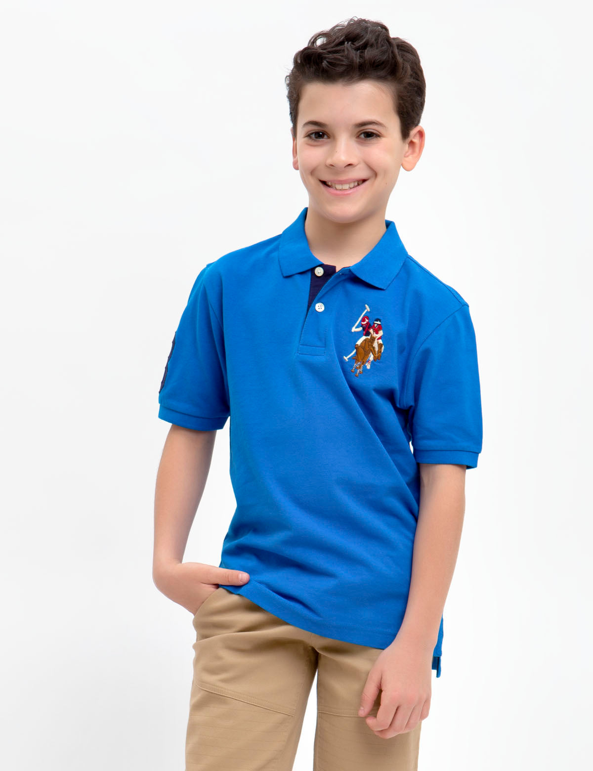 Boys' Colorful Logo Polo Shirt - 100% Cotton Casual Top