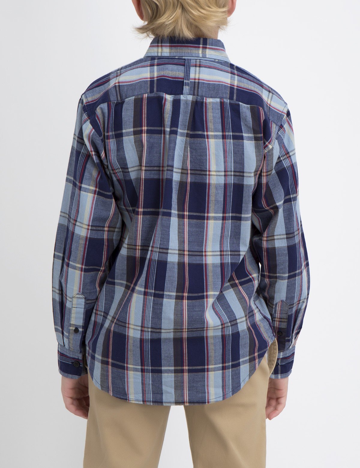 Boys Cotton Plaid Button-Up Shirt with Embroidered Logo