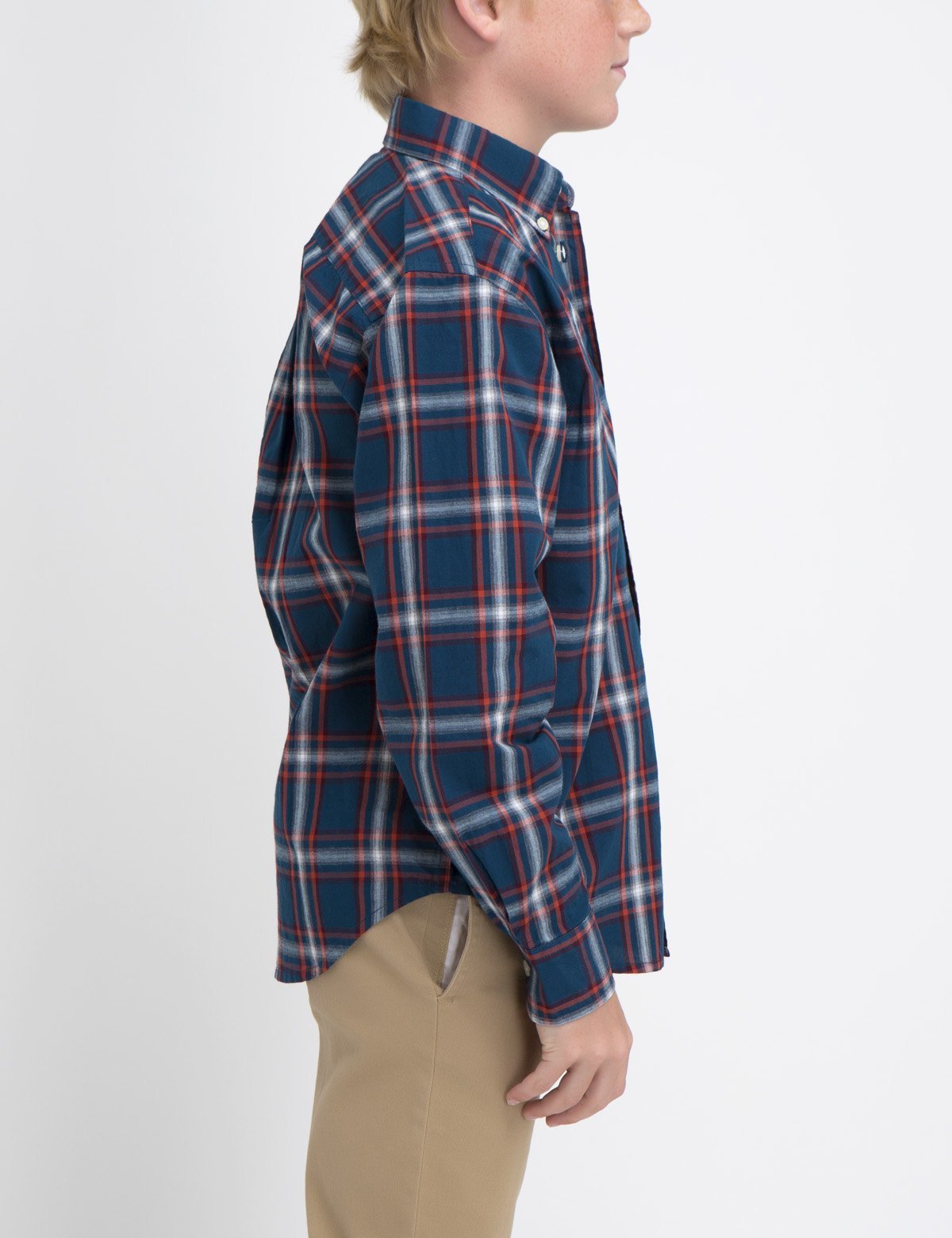 Boys Cotton Plaid Button-Up Shirt with Embroidered Logo