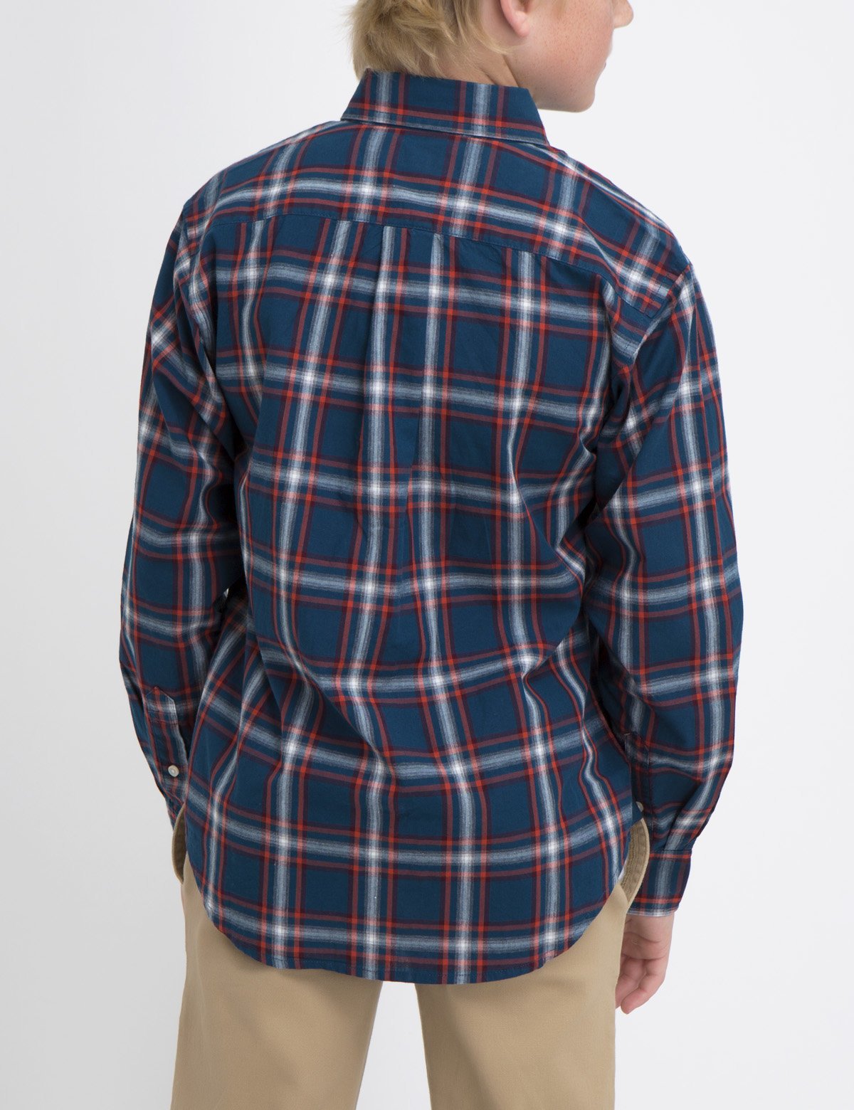 Boys Cotton Plaid Button-Up Shirt with Embroidered Logo