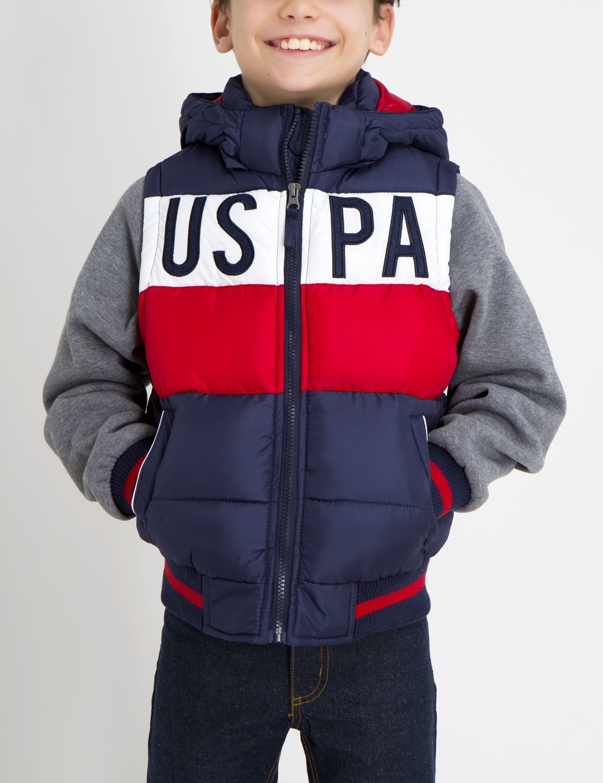 USPA Boys' Puffer Jacket with Long Sleeves & Full Zipper
