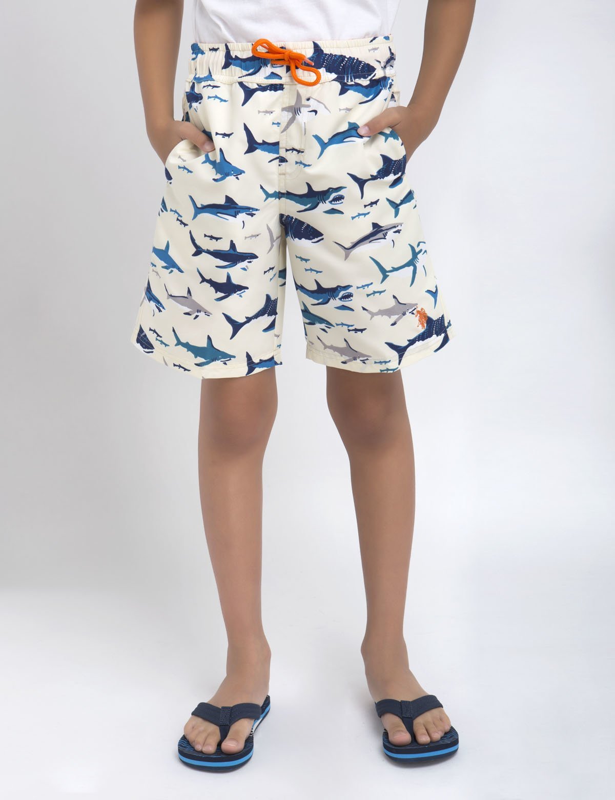 Boys Shark Swim Trunks with Mesh Lining & Pockets