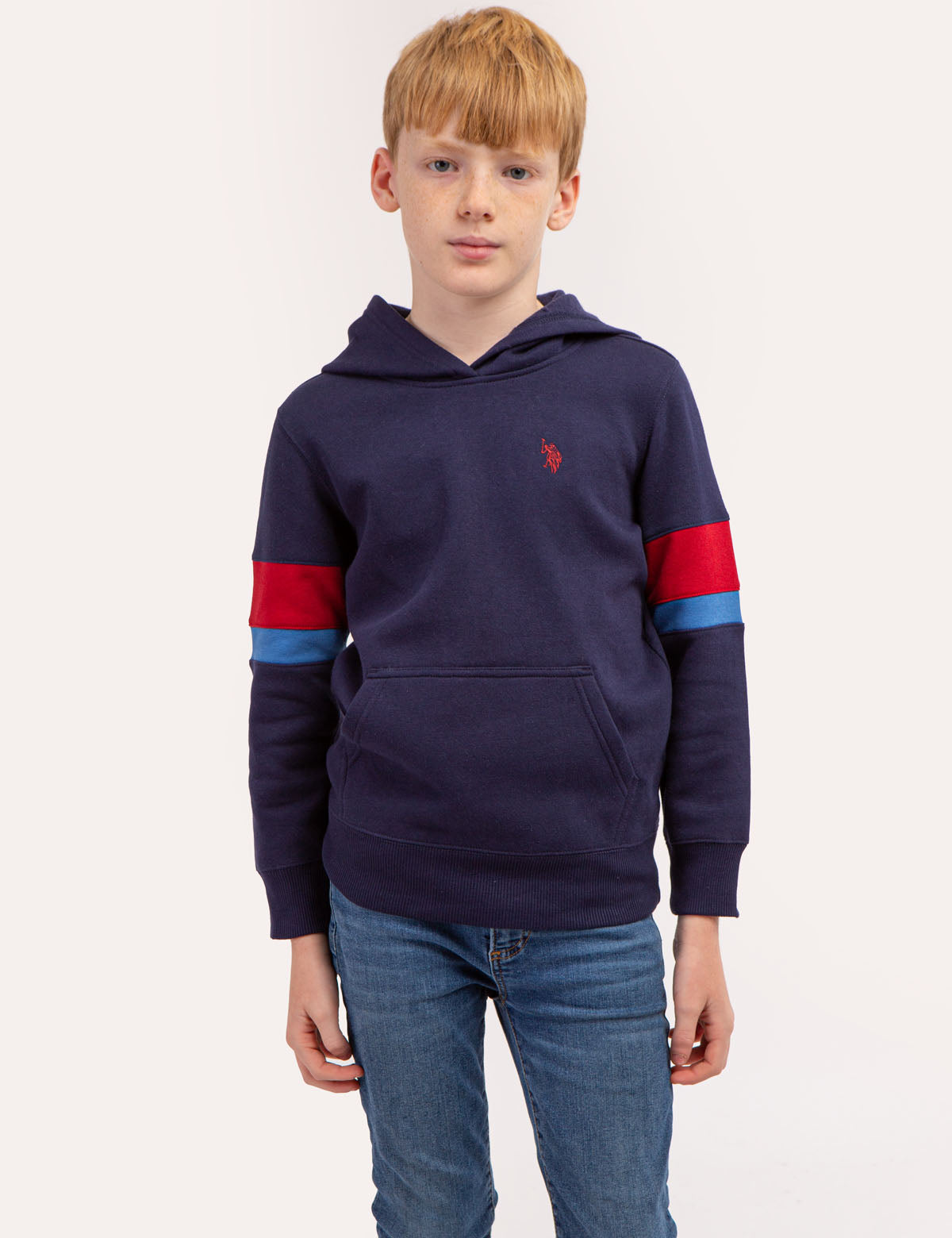 Boys Striped Fleece Hoodie with Long Sleeves
