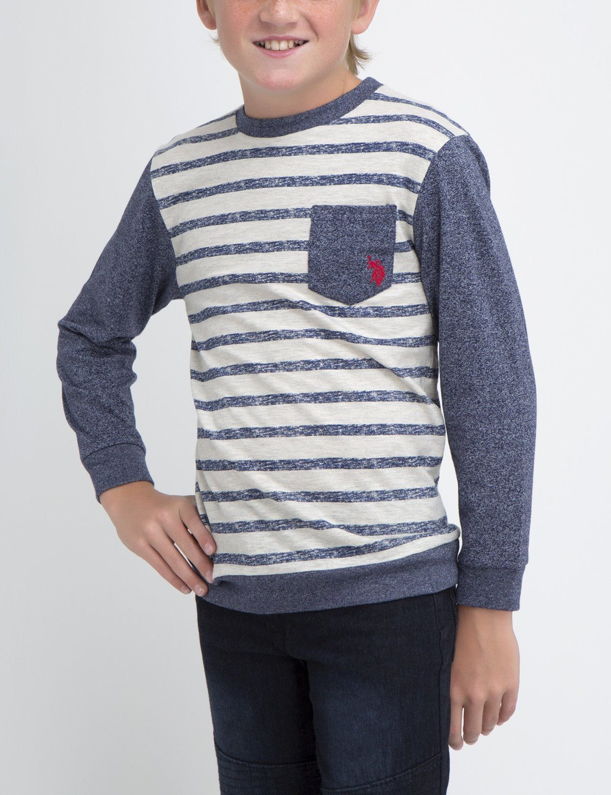 Boys Cotton Crew Neck T-Shirt with Pocket Logo