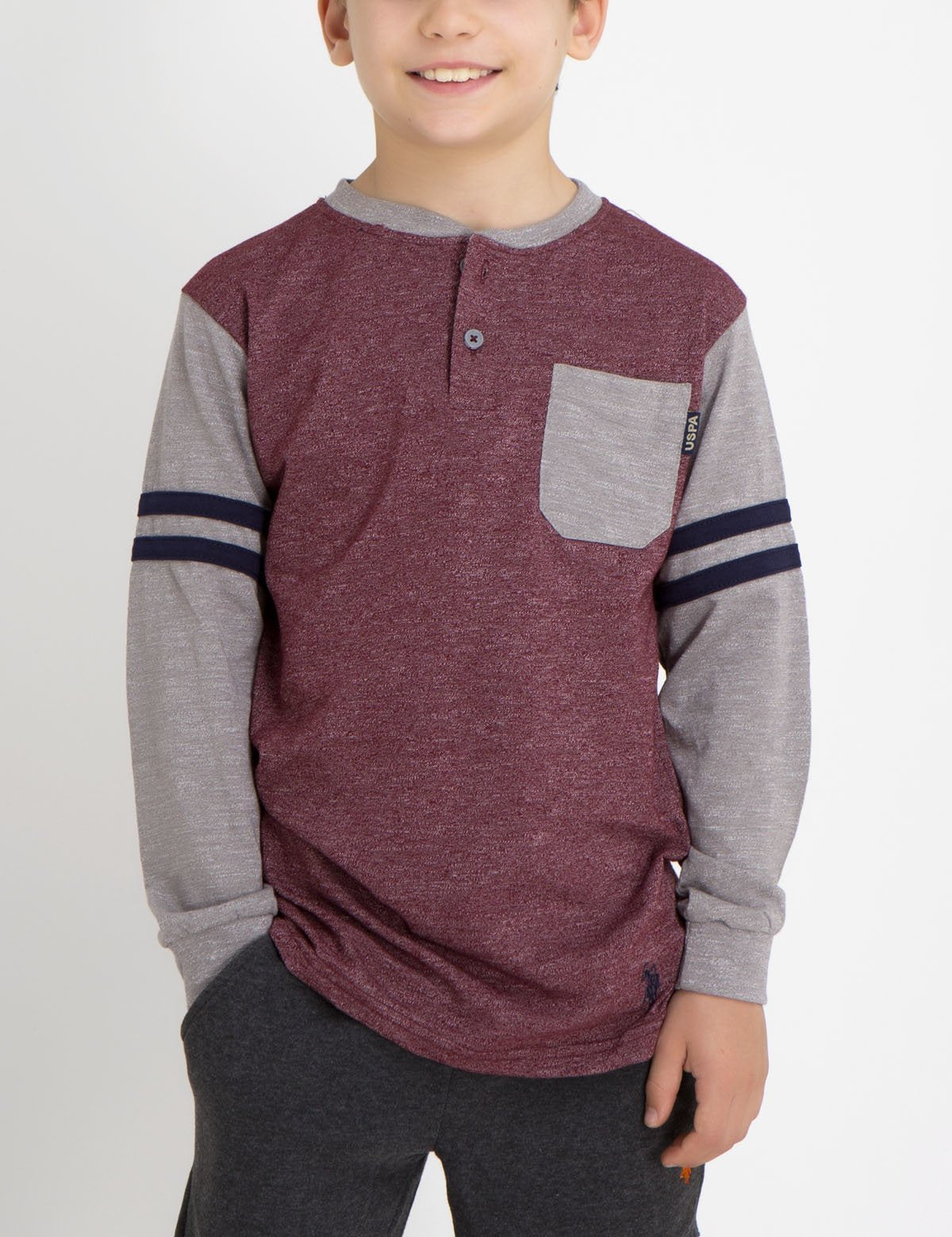 USPA Boys Slub Henley Shirt with Pocket & Embroidered Logo