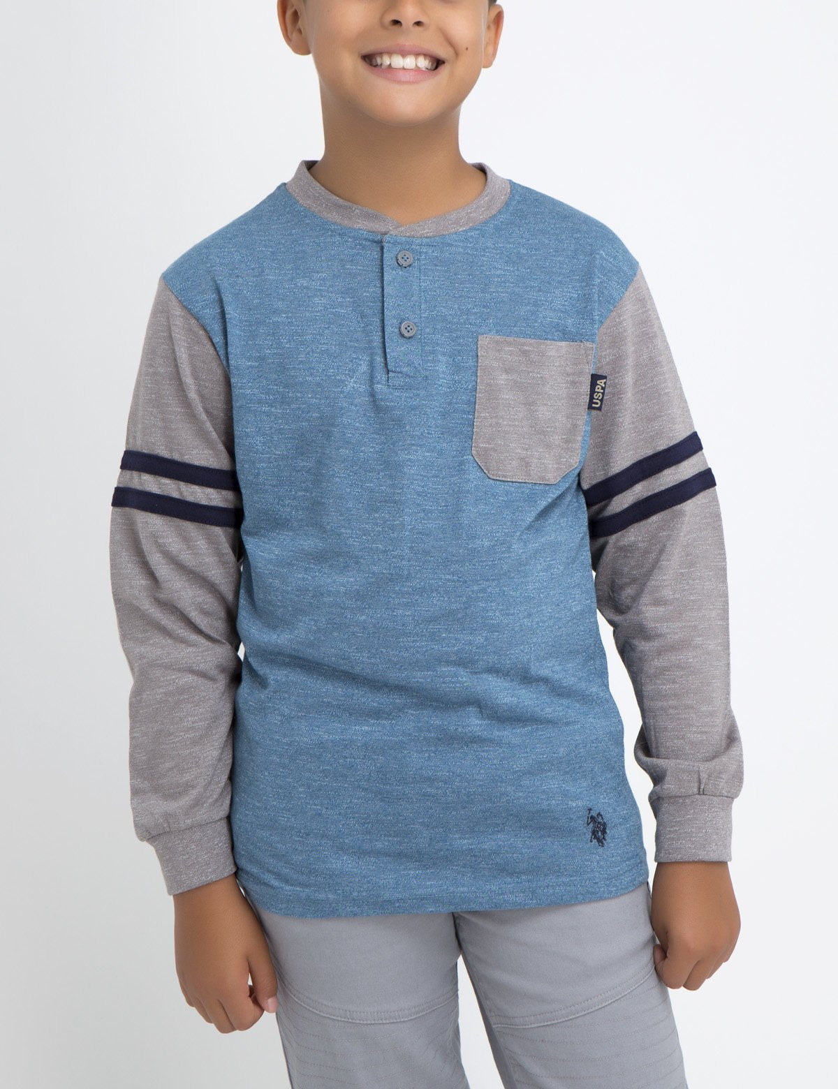 USPA Boys Slub Henley Shirt with Pocket & Embroidered Logo