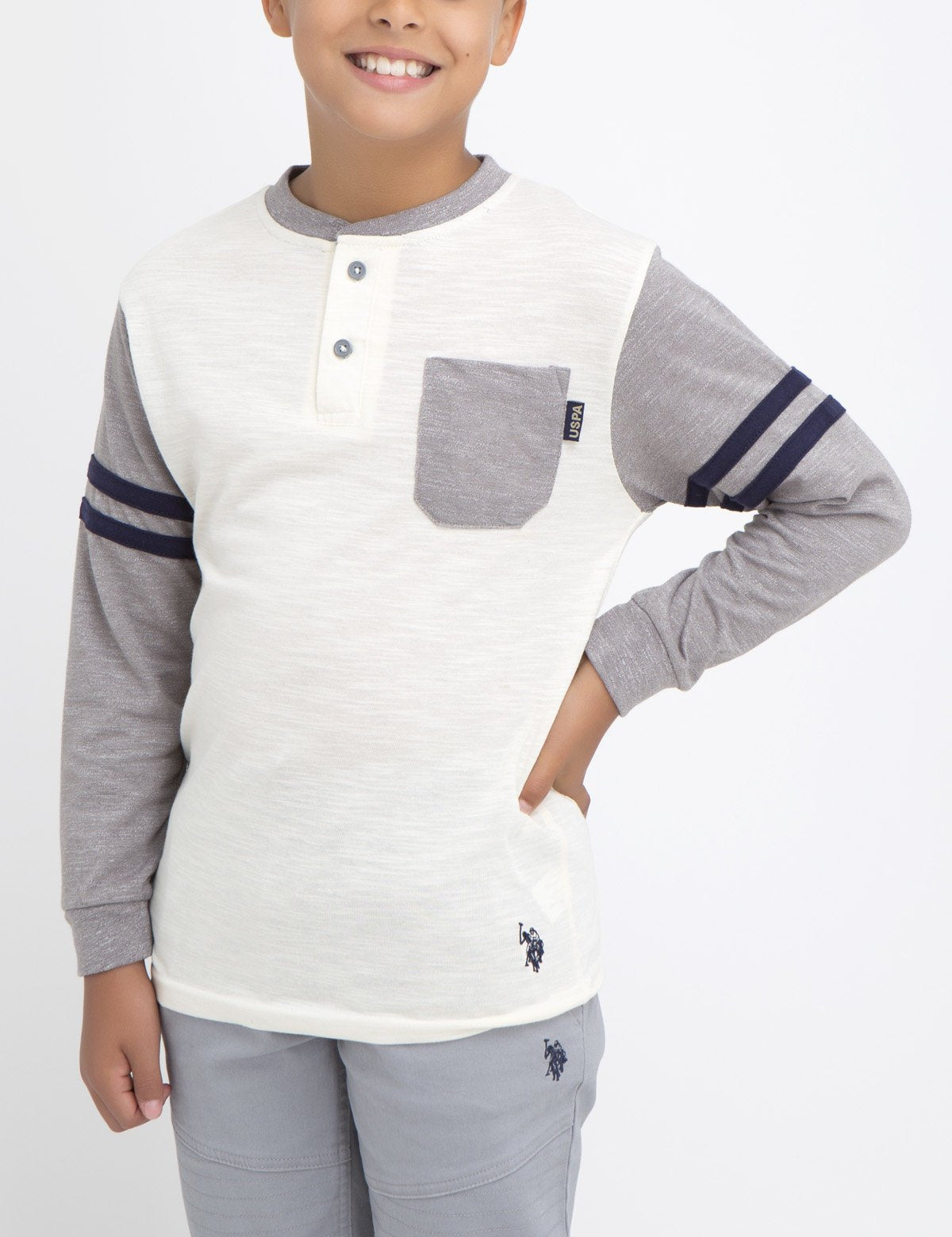 USPA Boys Slub Henley Shirt with Pocket & Embroidered Logo