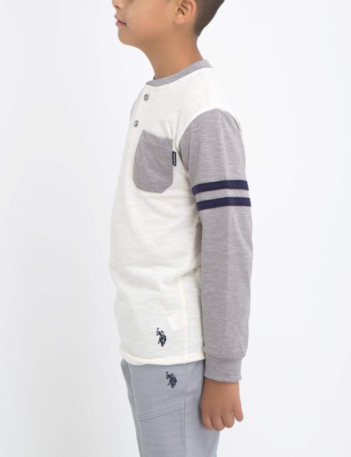 USPA Boys Slub Henley Shirt with Pocket & Embroidered Logo