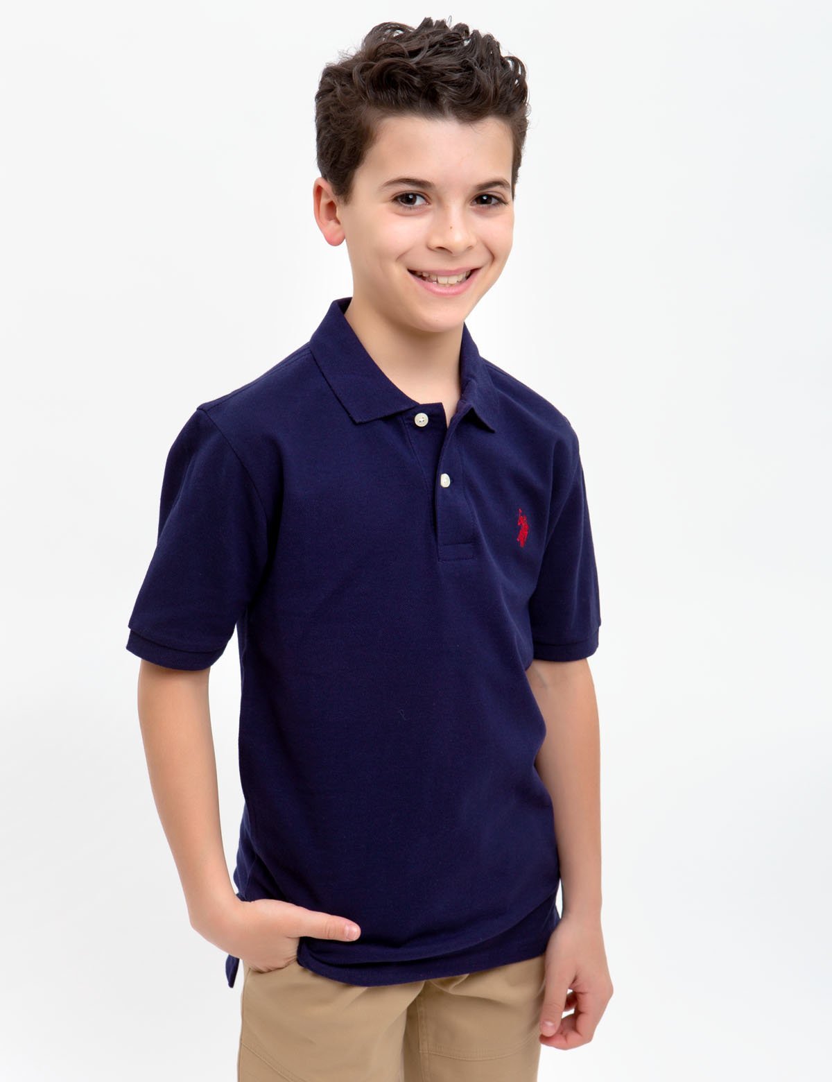 Boys Cotton Polo Shirt with Small Logo & Button Placket