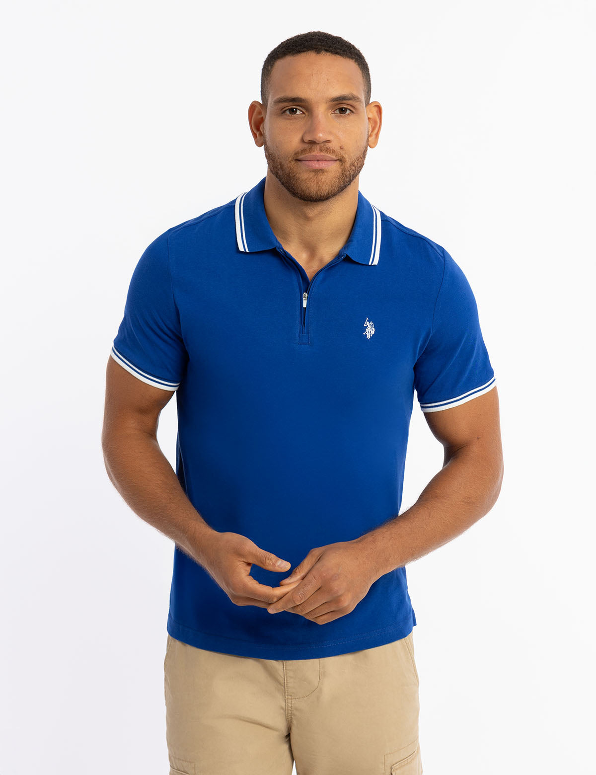 Men's Zipper Placket Jersey Polo Shirt