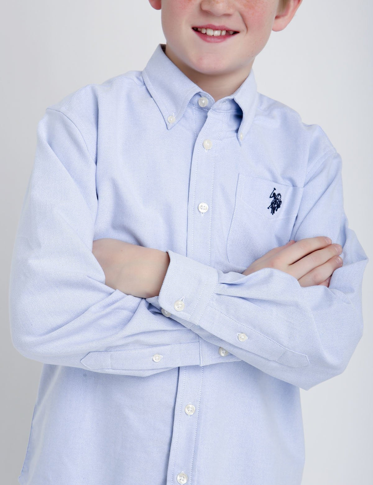 Boys Stretch Oxford Shirt with Embroidered Logo | Cotton Blend Button-Up