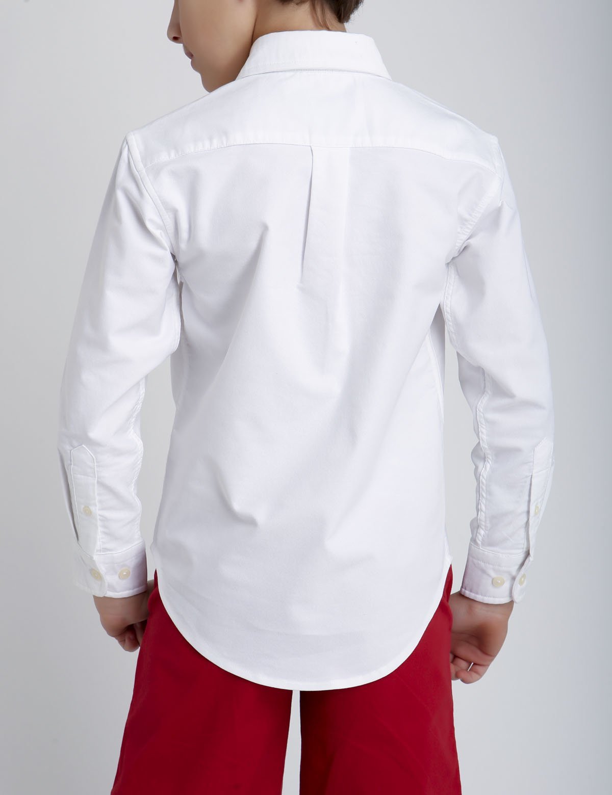 Boys Stretch Oxford Shirt with Embroidered Logo - Cotton Blend Long Sleeve