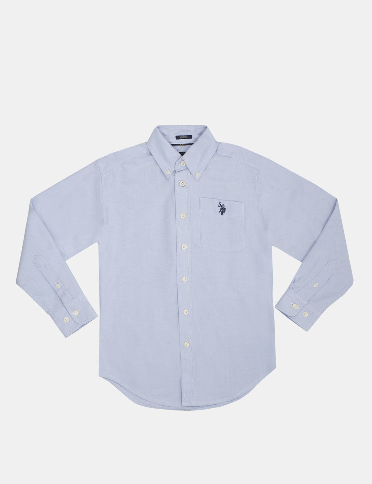 Boys Stretch Oxford Shirt with Embroidered Logo - Cotton Blend Long Sleeve