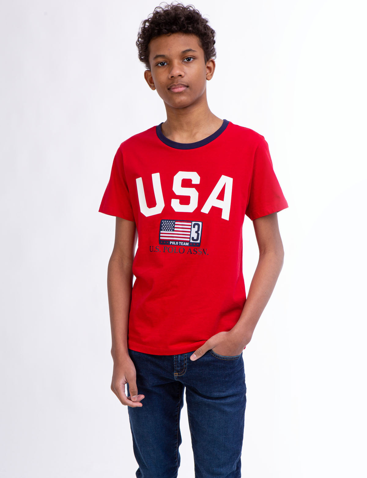 Boys USA Flag Graphic Crew Neck T-Shirt