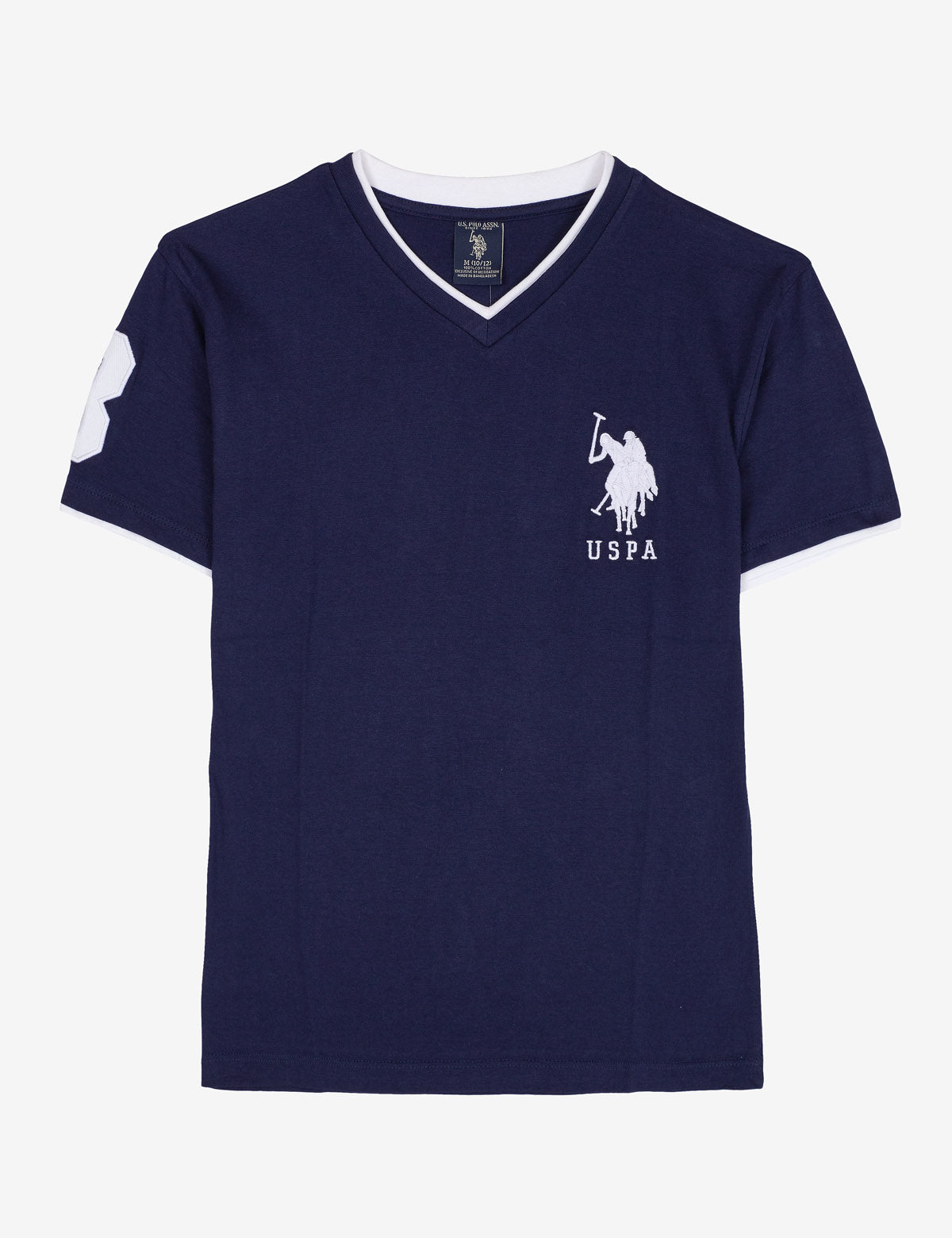 Boys Cotton V-Neck T-Shirt with Big Logo & Layered Design