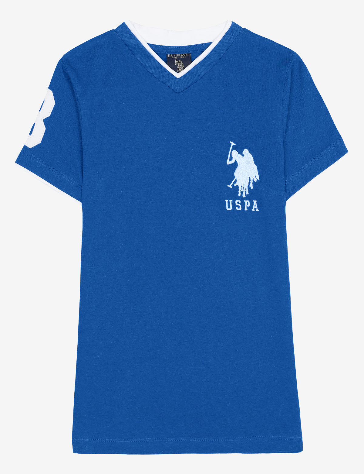 Boys Cotton V-Neck T-Shirt with Big Logo & Layered Design