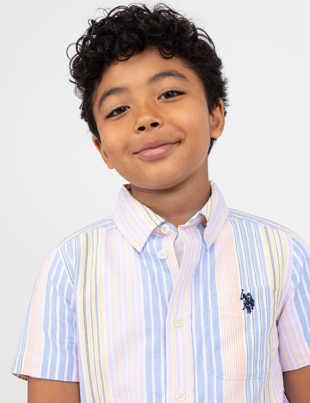 Boys Striped Oxford Shirt - Short Sleeve Yarn-Dye with Pocket