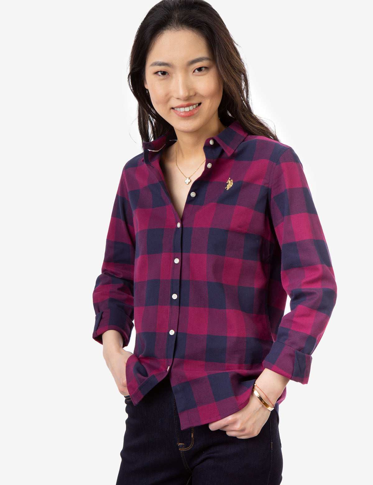 Men's Buffalo Plaid Shirt with Gold Embroidered Logo