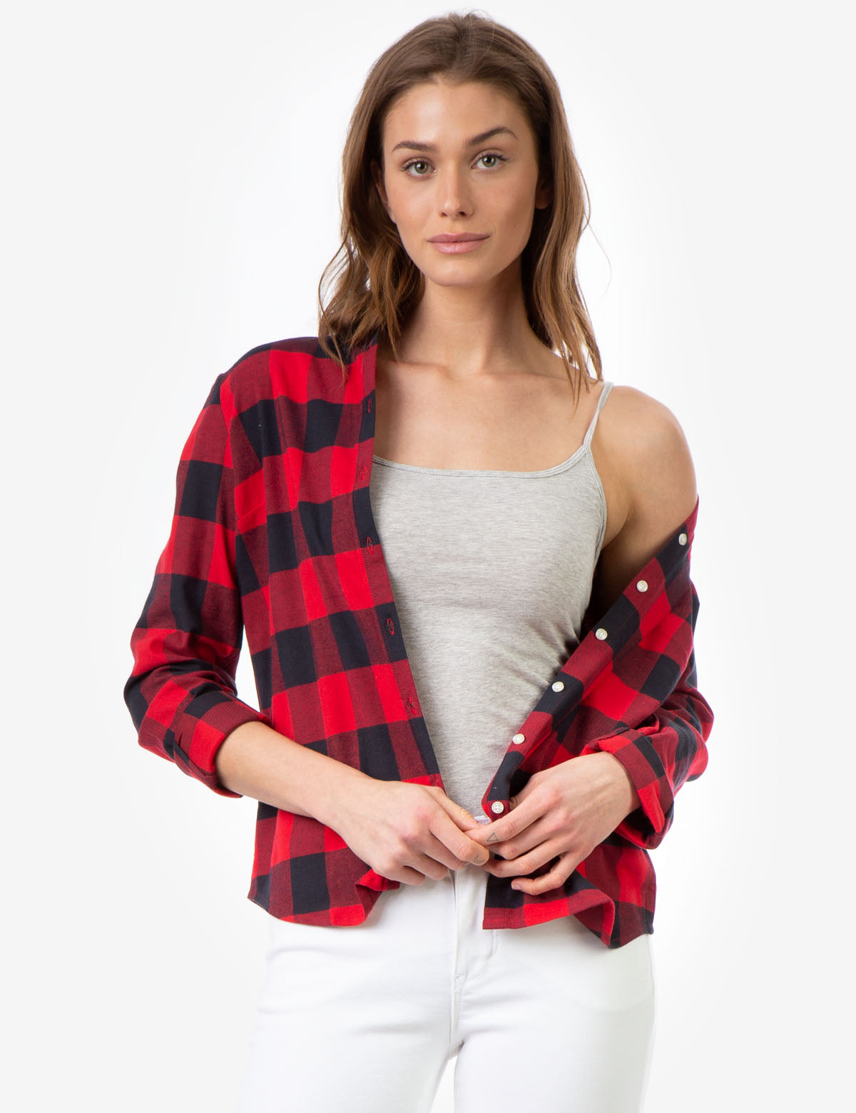 Men's Buffalo Plaid Shirt with Gold Embroidered Logo