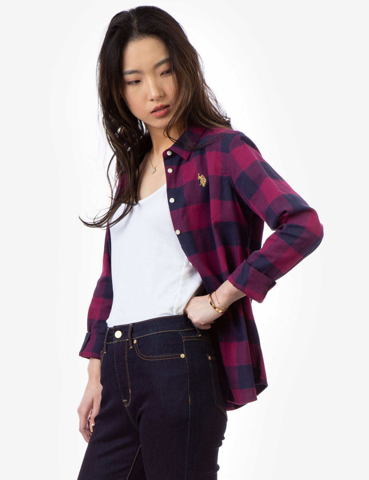 Men's Buffalo Plaid Shirt with Gold Embroidered Logo
