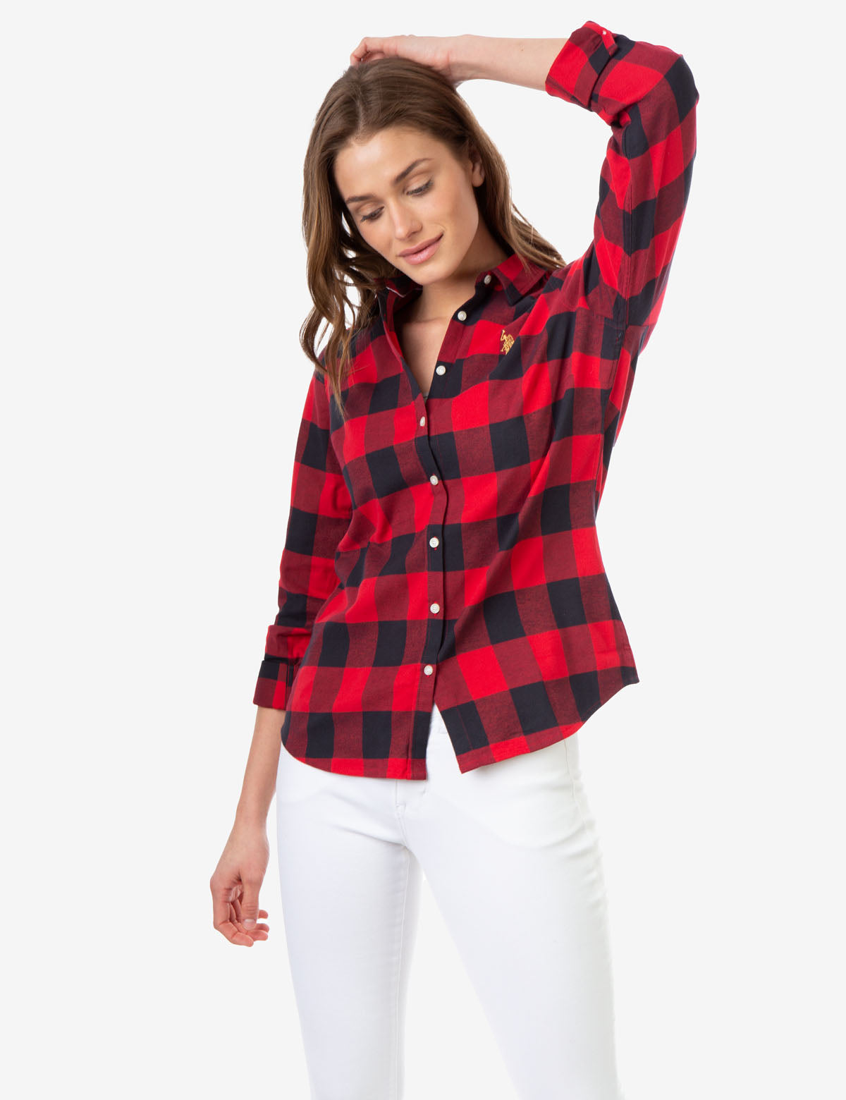 Men's Buffalo Plaid Shirt with Gold Embroidered Logo